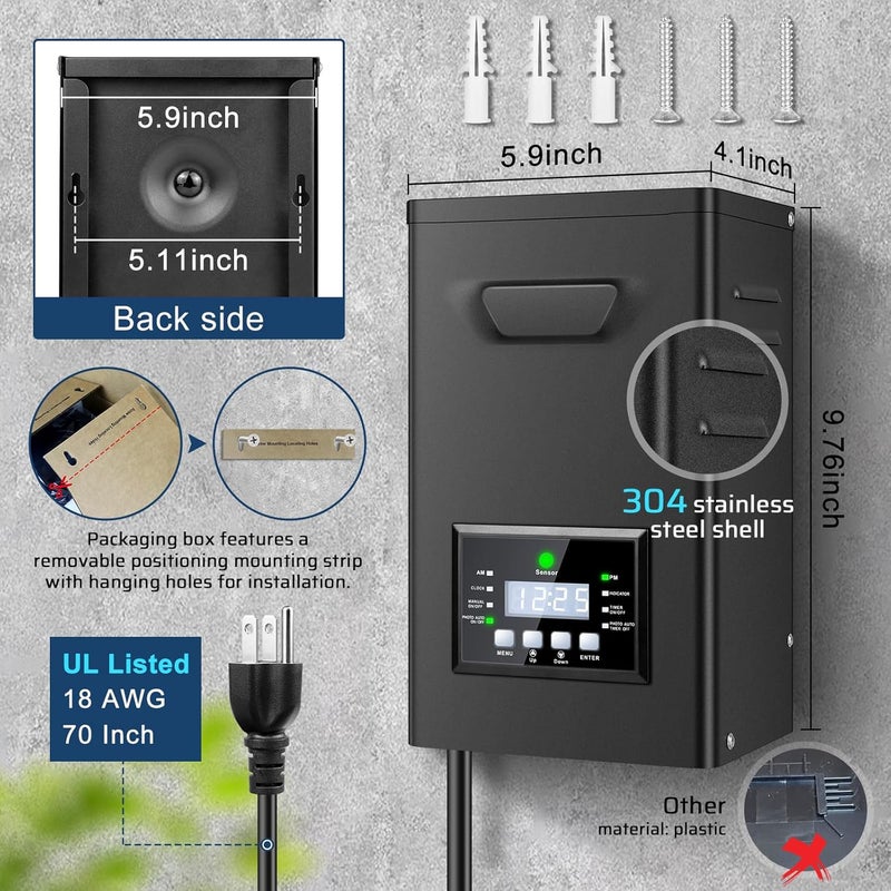ROLANCHE 150W Low Voltage Landscape Transformer, Landscape Lighting Transformer with Timer and photocell Sensor, 120V AC to 12V/15V AC Outdoor Weatherproof Low Voltage Transformers for Landscape Lighting - Image 5